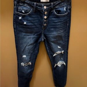 VERVET by Flying Monkey Dark Blue Distressed Button-Fly Jeggings